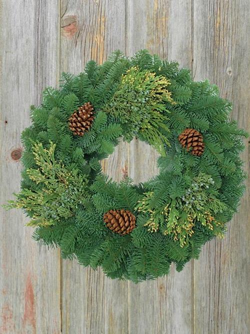 22" MIXED WREATH W/ CONES  CHRISTMAS GREENS